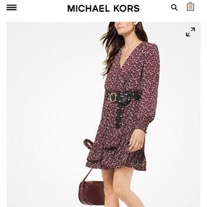 MICHAEL KORS Leaf-Print Ruffled Crepe Dress